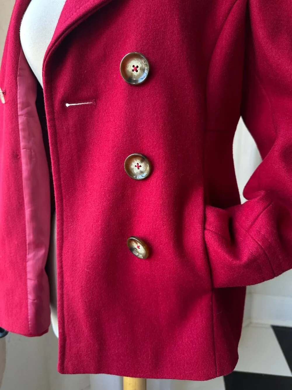 Michael Kors Red Wool Blend Double Breasted Peacoat Women’s S